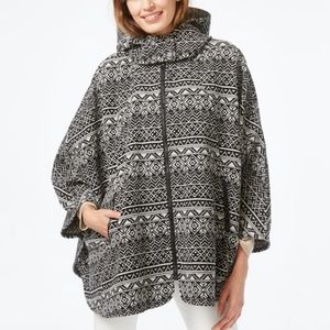 Wildflower Gray Printed Zip-front Hooded Poncho